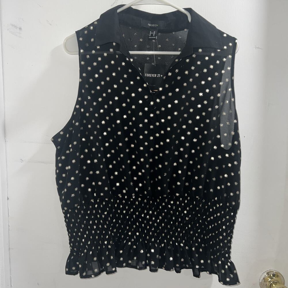 Forever 21 Sleeveless Blouse With Sheer Mesh Dotted 2xl
